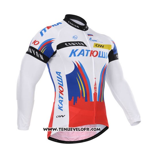 2015 Maillot Ciclismo Katusha Blanc et Rouge Manches Longues et Cuissard
